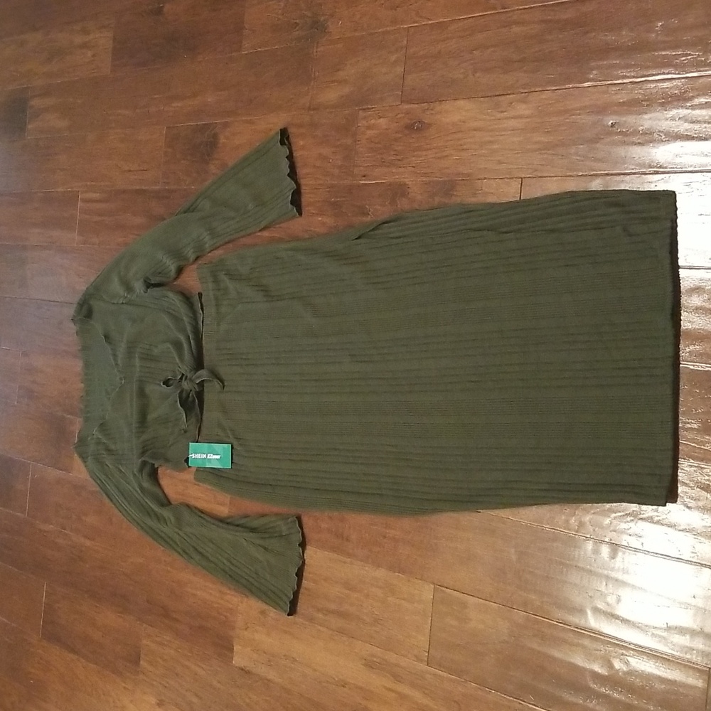 SHEIN Curve Easy Wear Olive Green Sweater and Skirt Set